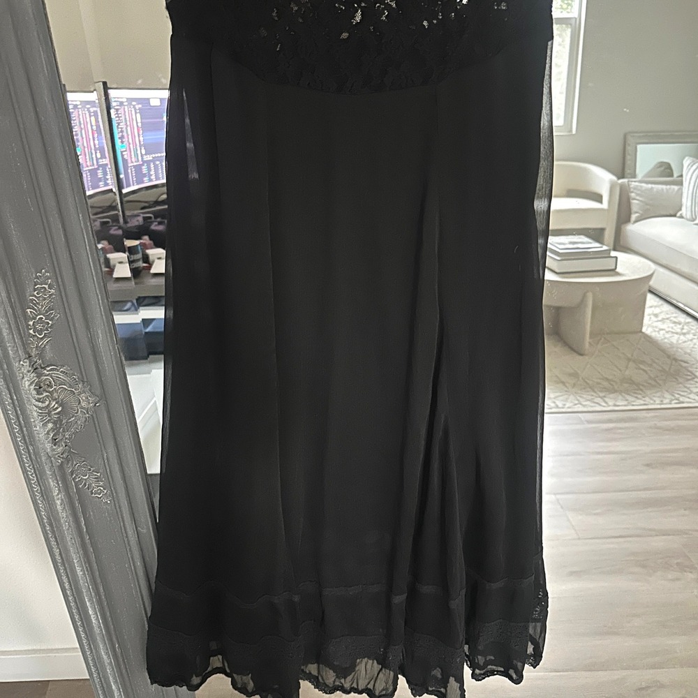 Free People Black Lace Chiffon 90s Off Shoulder Midi Dress Whimsigoth Fairy S - Picture 4 of 10
